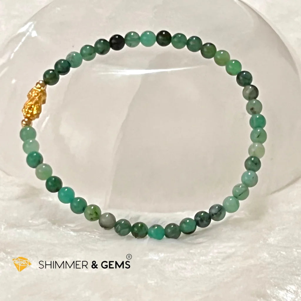 24k Pure Gold 999 3D Pixiu Emerald Bracelet