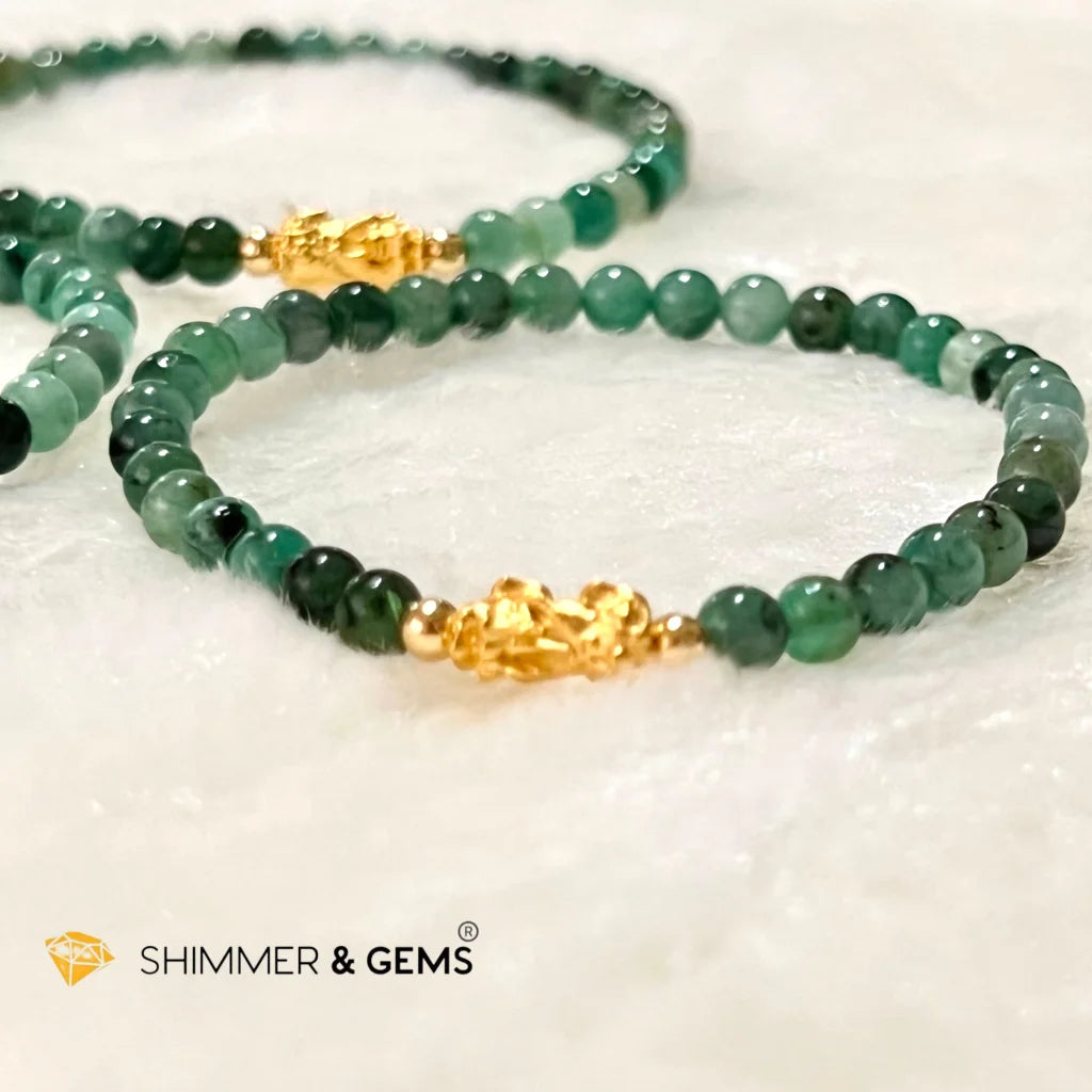 24k Pure Gold 999 3D Pixiu Emerald Bracelet