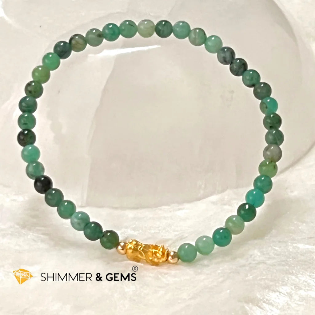 24k Pure Gold 999 3D Pixiu Emerald Bracelet