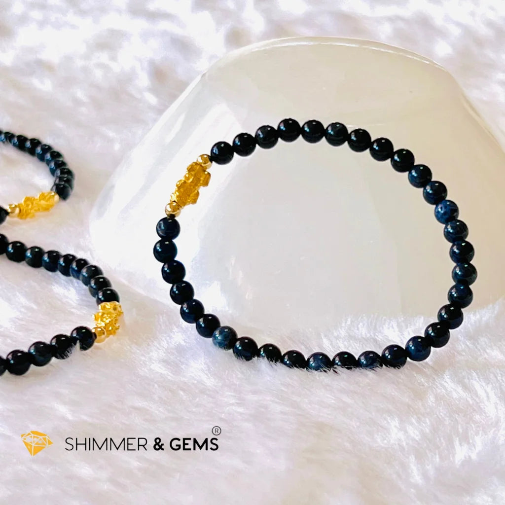 24k Pure Gold 999 Pixiu Blue Sapphire Bracelet