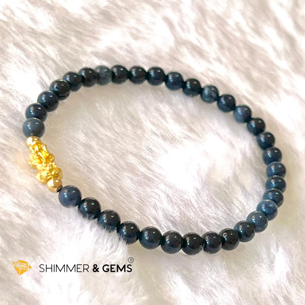 24k Pure Gold 999 Pixiu Blue Sapphire Bracelet
