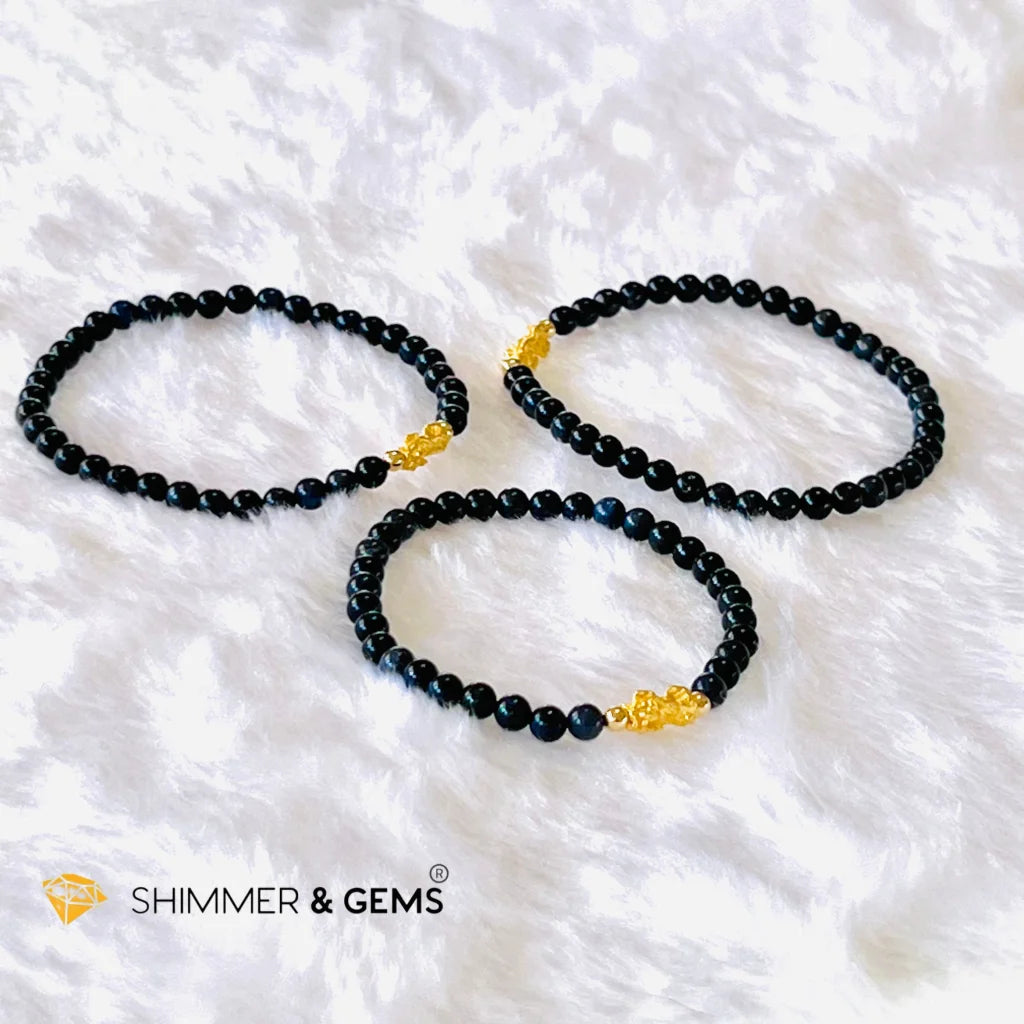 24k Pure Gold 999 Pixiu Blue Sapphire Bracelet