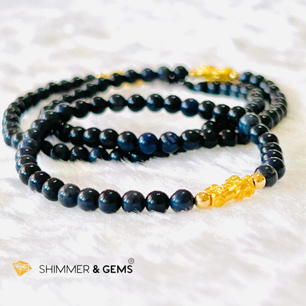 24k Pure Gold 999 Pixiu Blue Sapphire Bracelet
