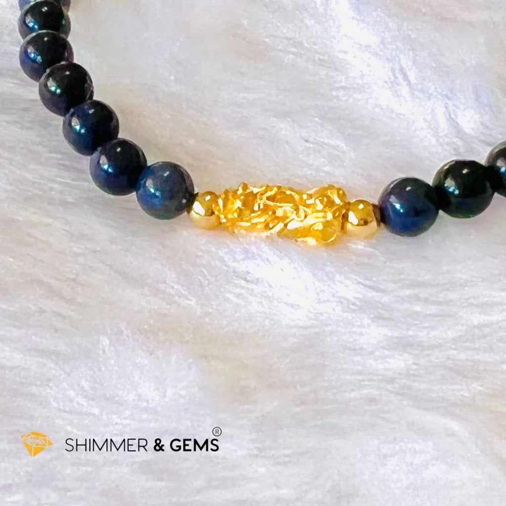 24k Pure Gold 999 Pixiu Blue Sapphire Bracelet