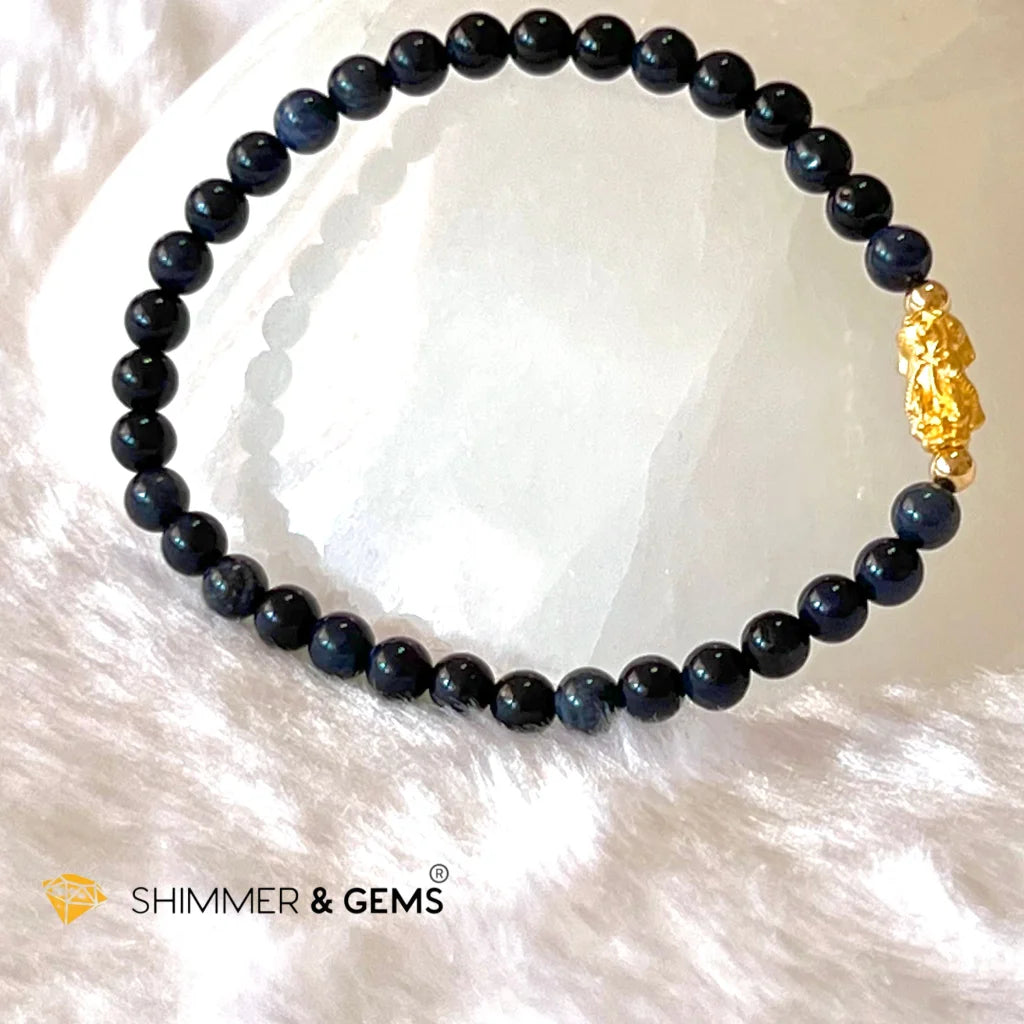 24k Pure Gold 999 Pixiu Blue Sapphire Bracelet