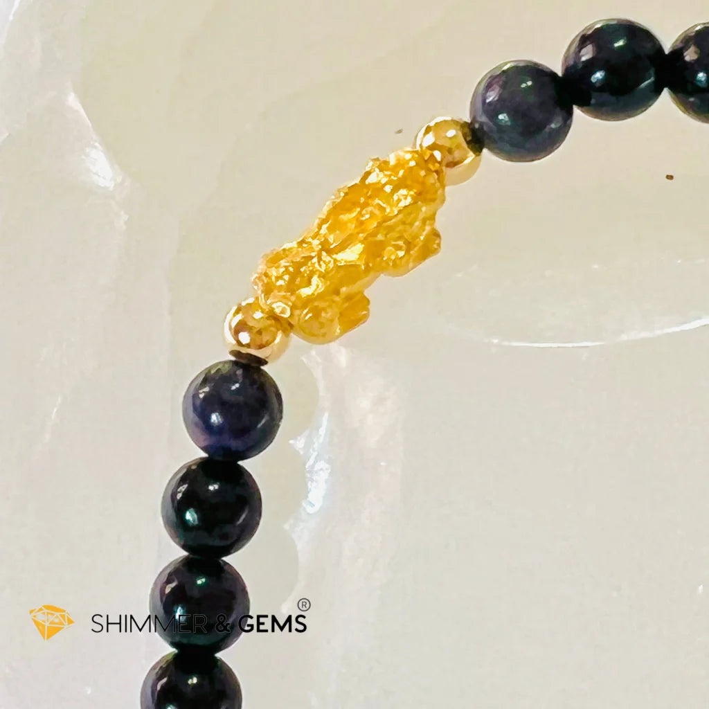 24k Pure Gold 999 Pixiu Blue Sapphire Bracelet