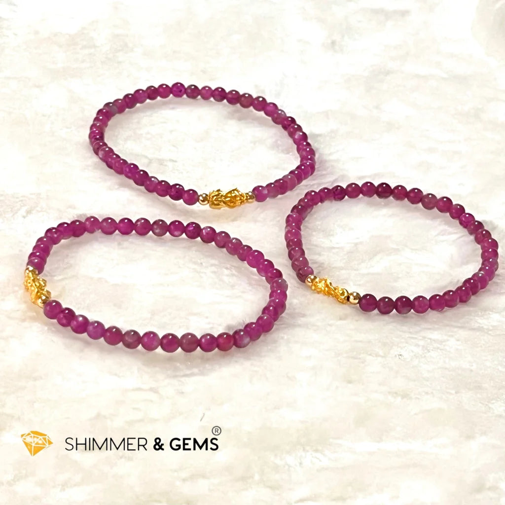 24k Pure Gold 999 Pixiu Ruby Bracelet