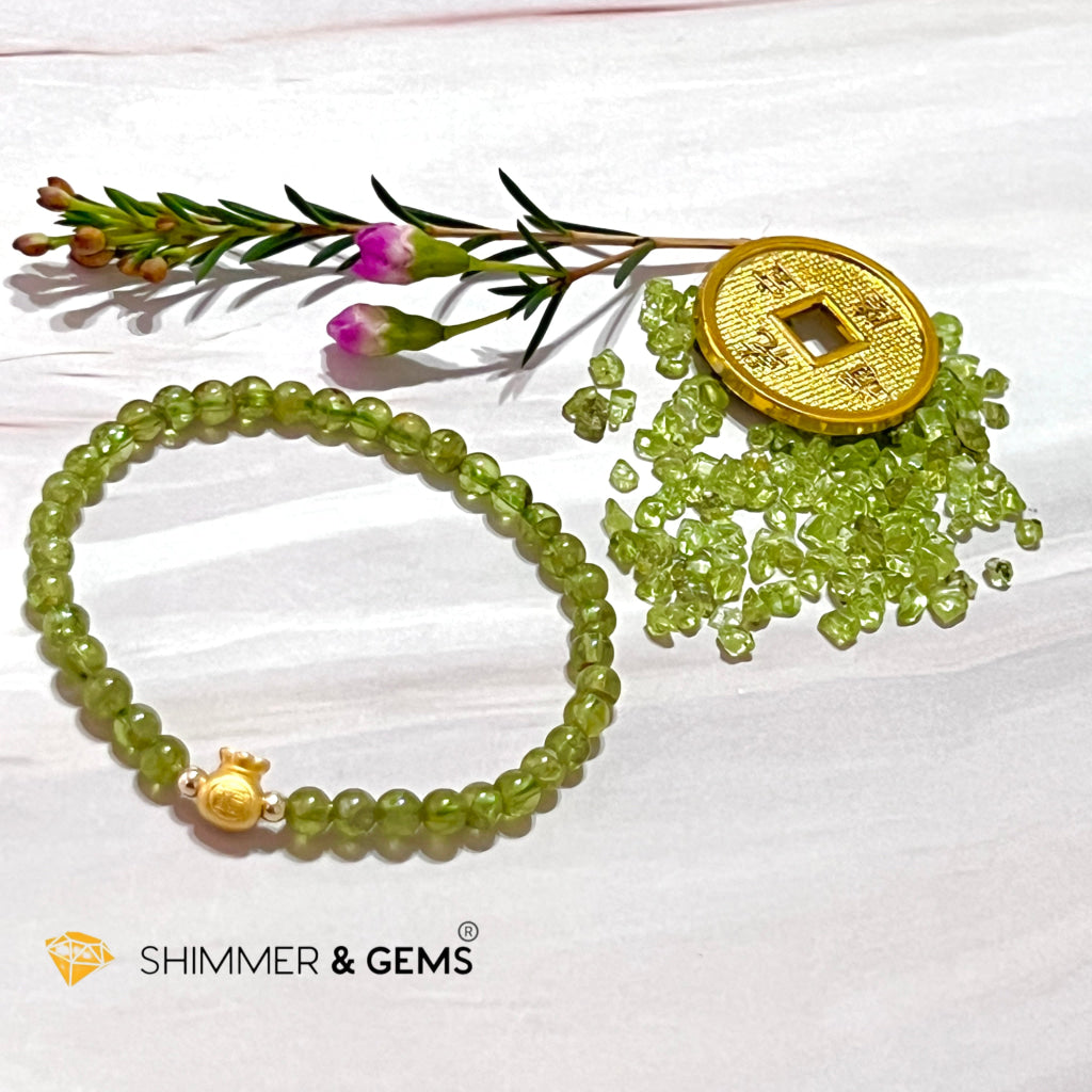 24K Pure Gold Money Bag Peridot Bracelet