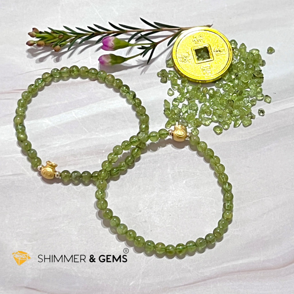 24K Pure Gold Money Bag Peridot Bracelet