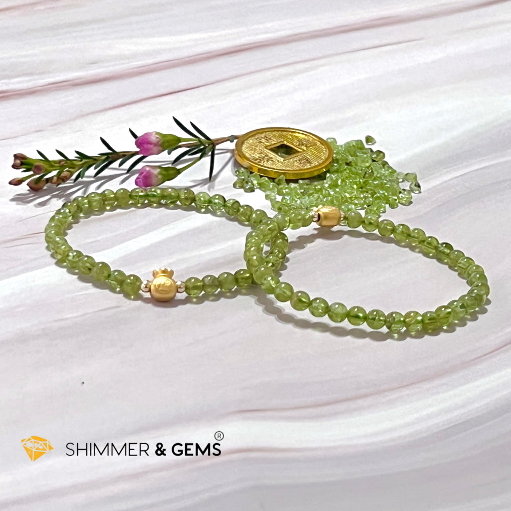 24K Pure Gold Money Bag Peridot Bracelet