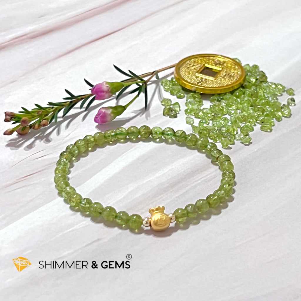 24K Pure Gold Money Bag Peridot Bracelet
