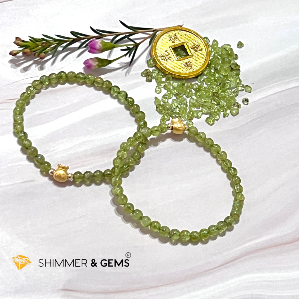 24K Pure Gold Money Bag Peridot Bracelet
