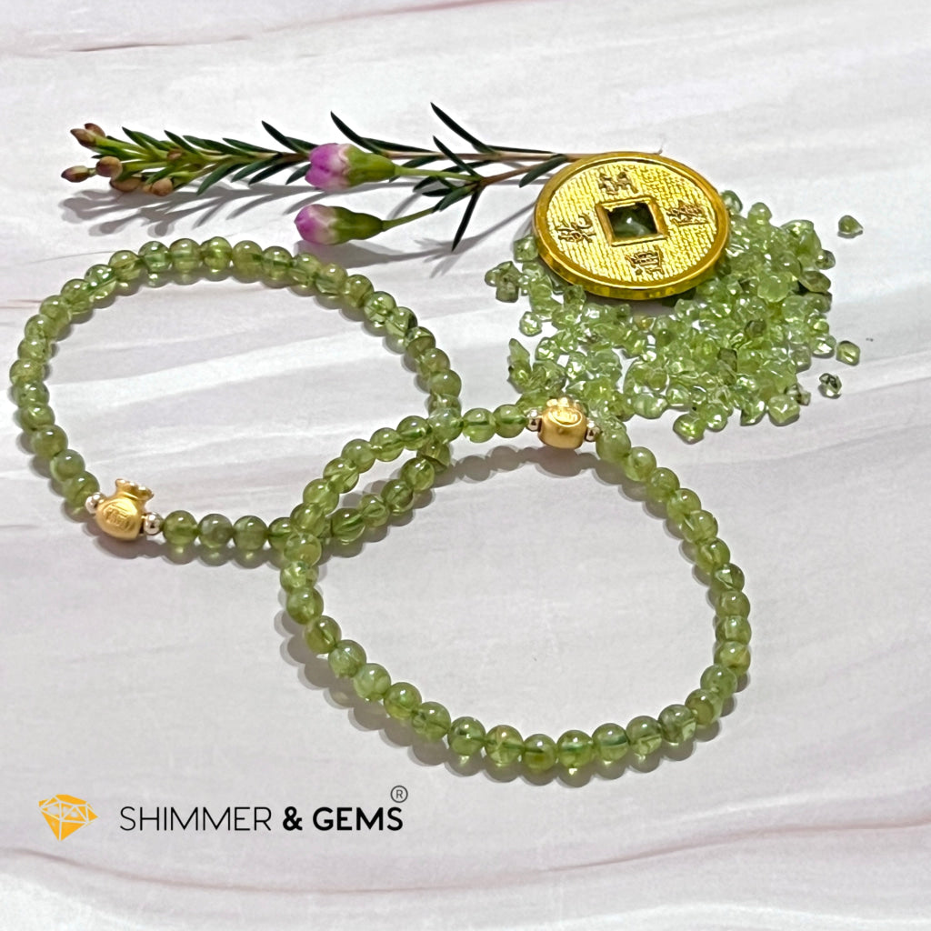 24K Pure Gold Money Bag Peridot Bracelet