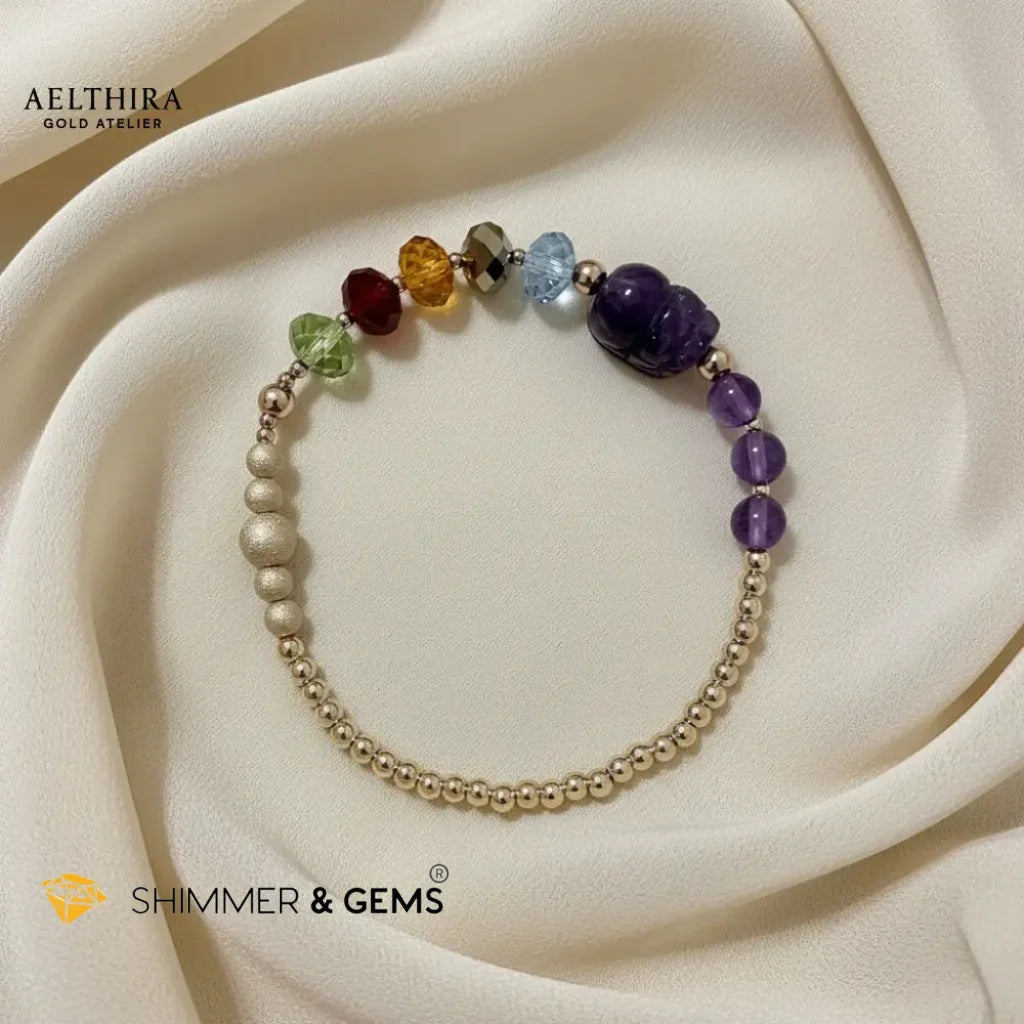 5 Elements Swarovski Amethyst Pixiu in 14K Gold Filled Bracelet Bracelet