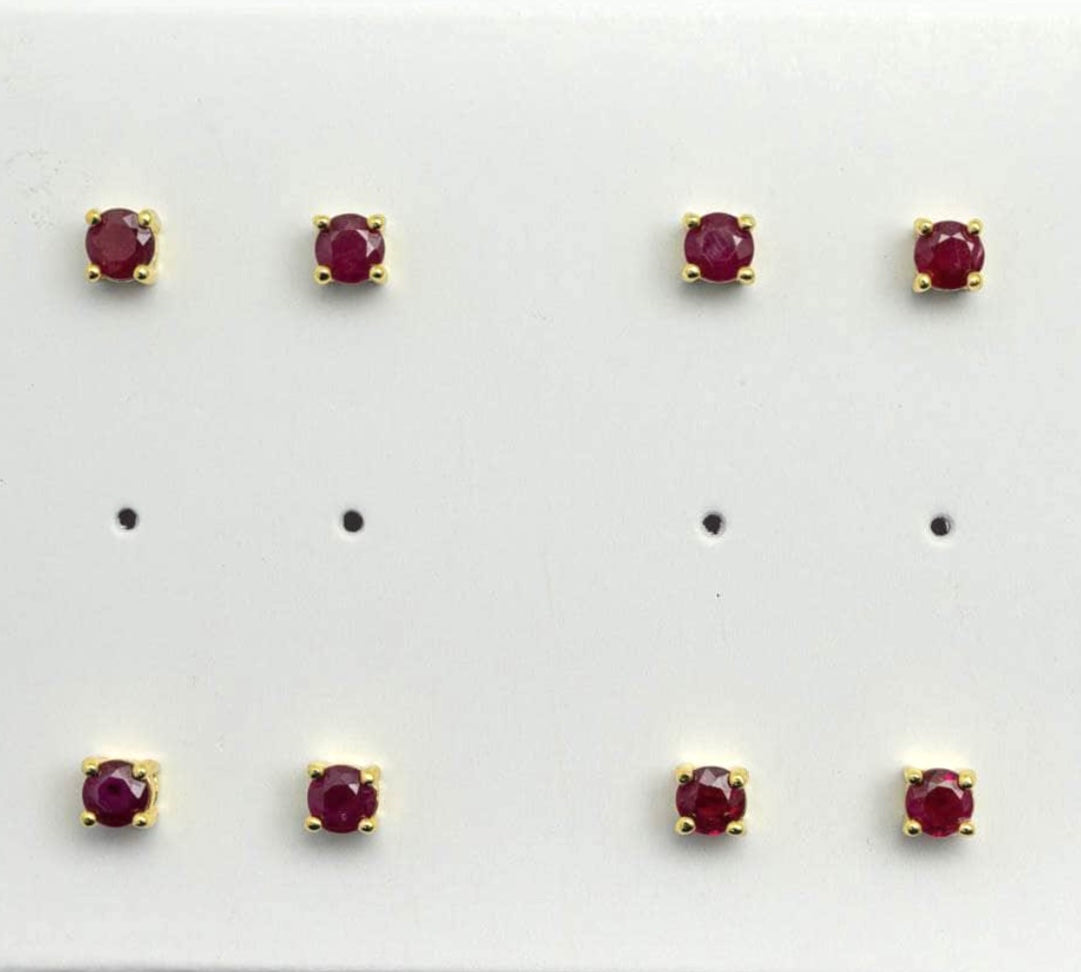 Solitaire Ruby Round Earrings Gold Plated 925 Silver 4mm (Soul-Led Success)