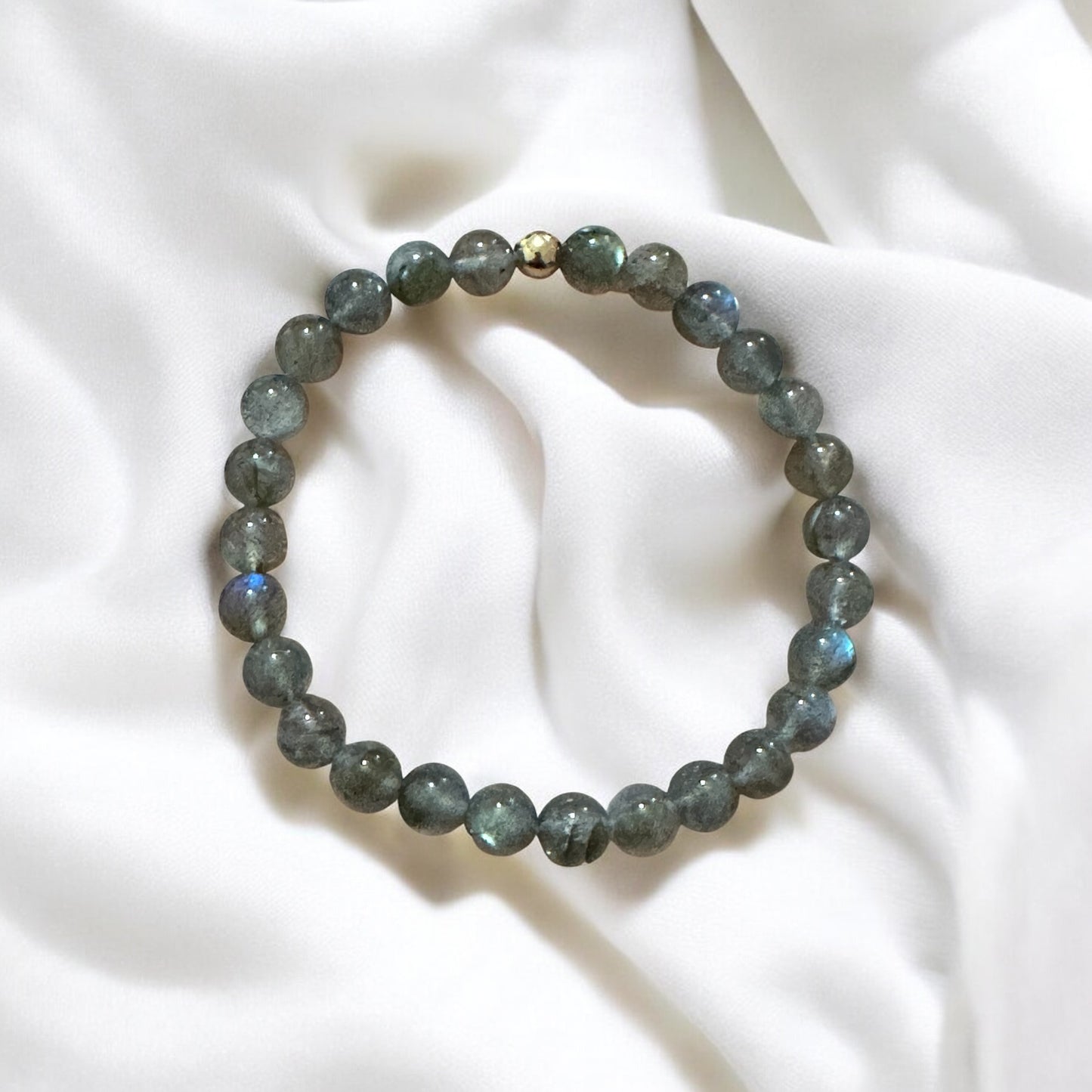Labradorite 6mm Bracelet with 14k gold filled bead (Mystic Shield) Pre-coded & activated
