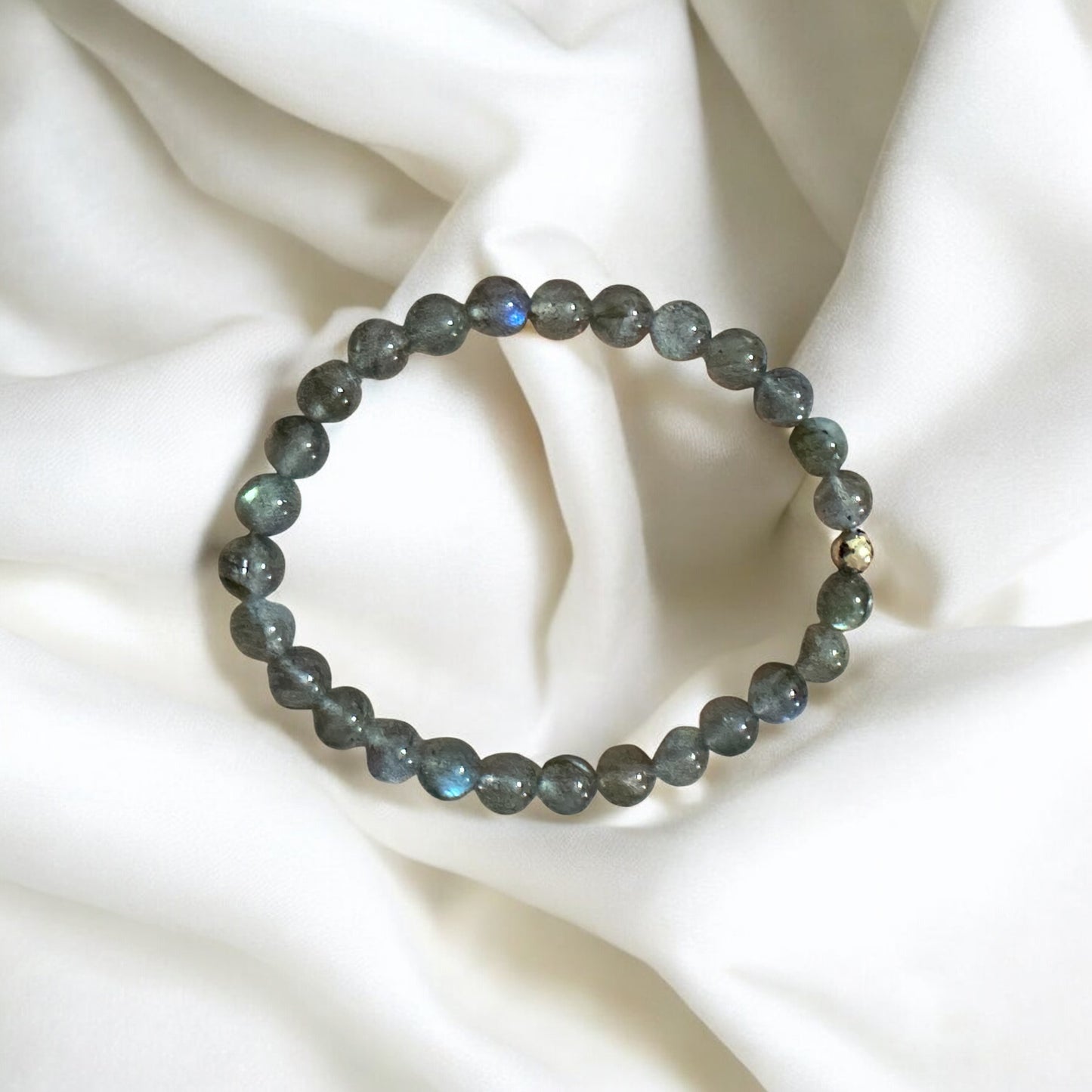 Labradorite 6mm Bracelet with 14k gold filled bead (Mystic Shield) Pre-coded & activated