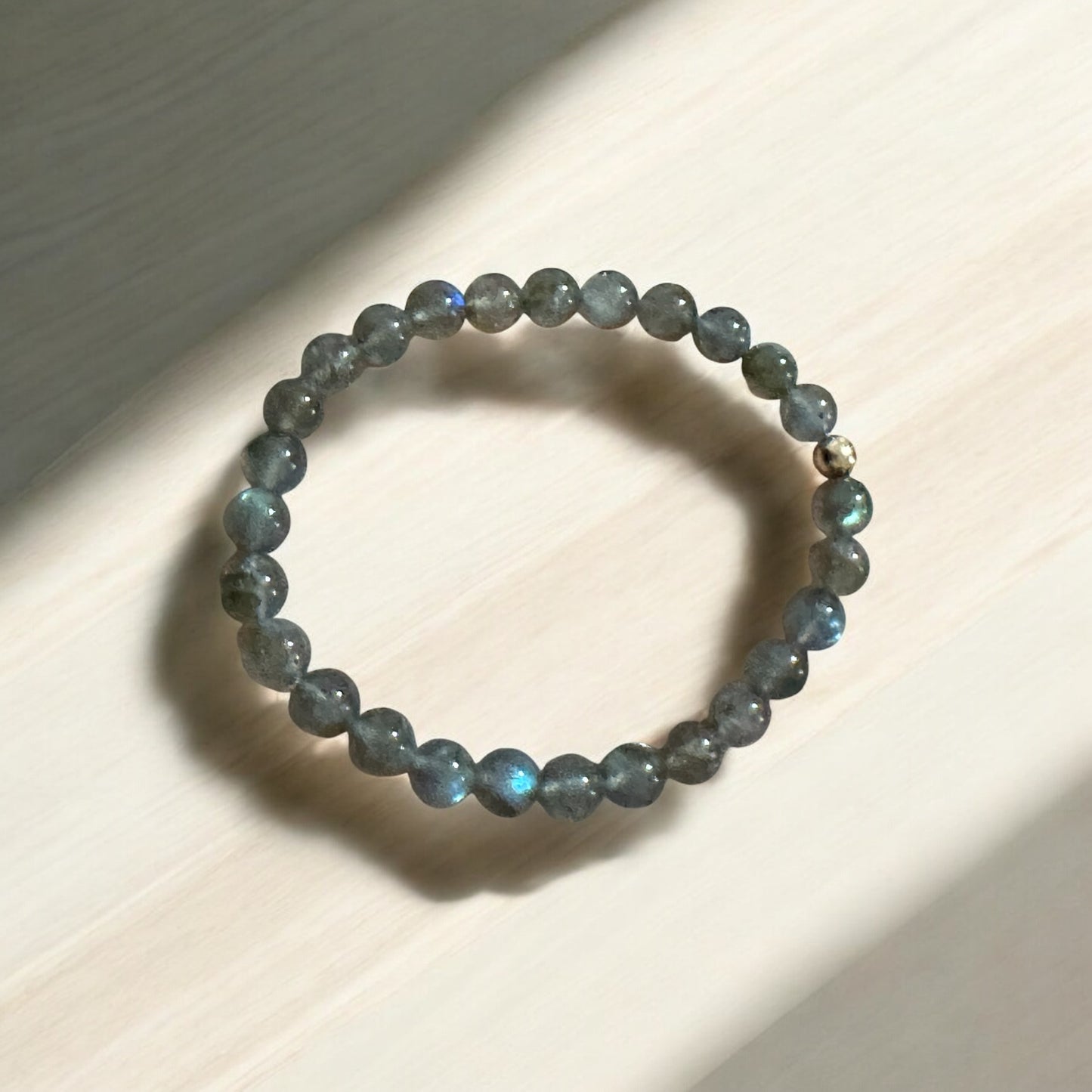 Labradorite 6mm Bracelet with 14k gold filled bead (Mystic Shield) Pre-coded & activated