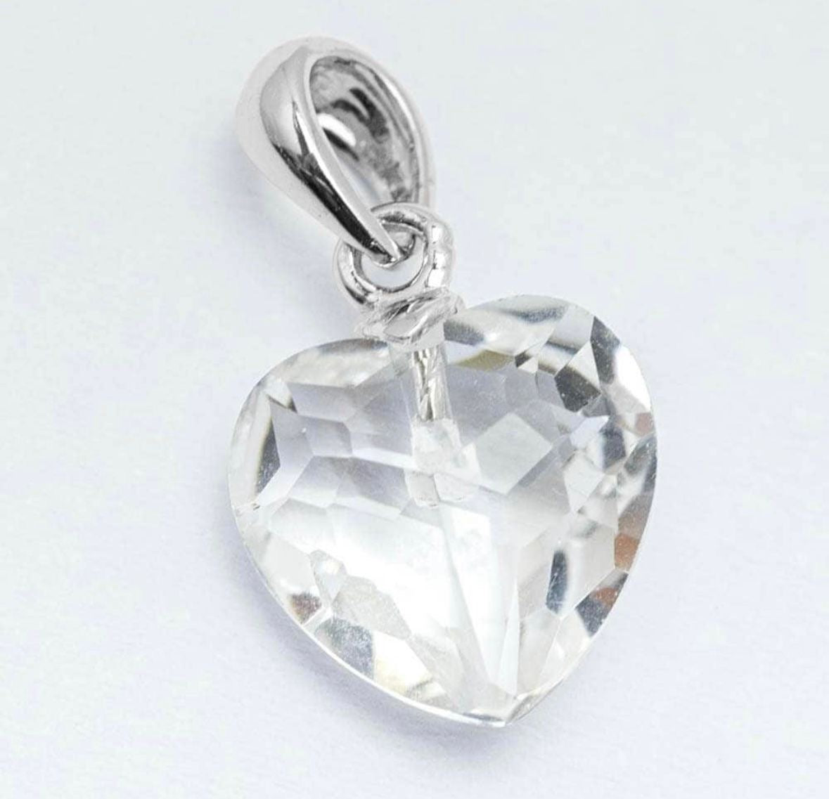 Clear Quartz 11mm Heart 925 Silver Pendant (Master Light)