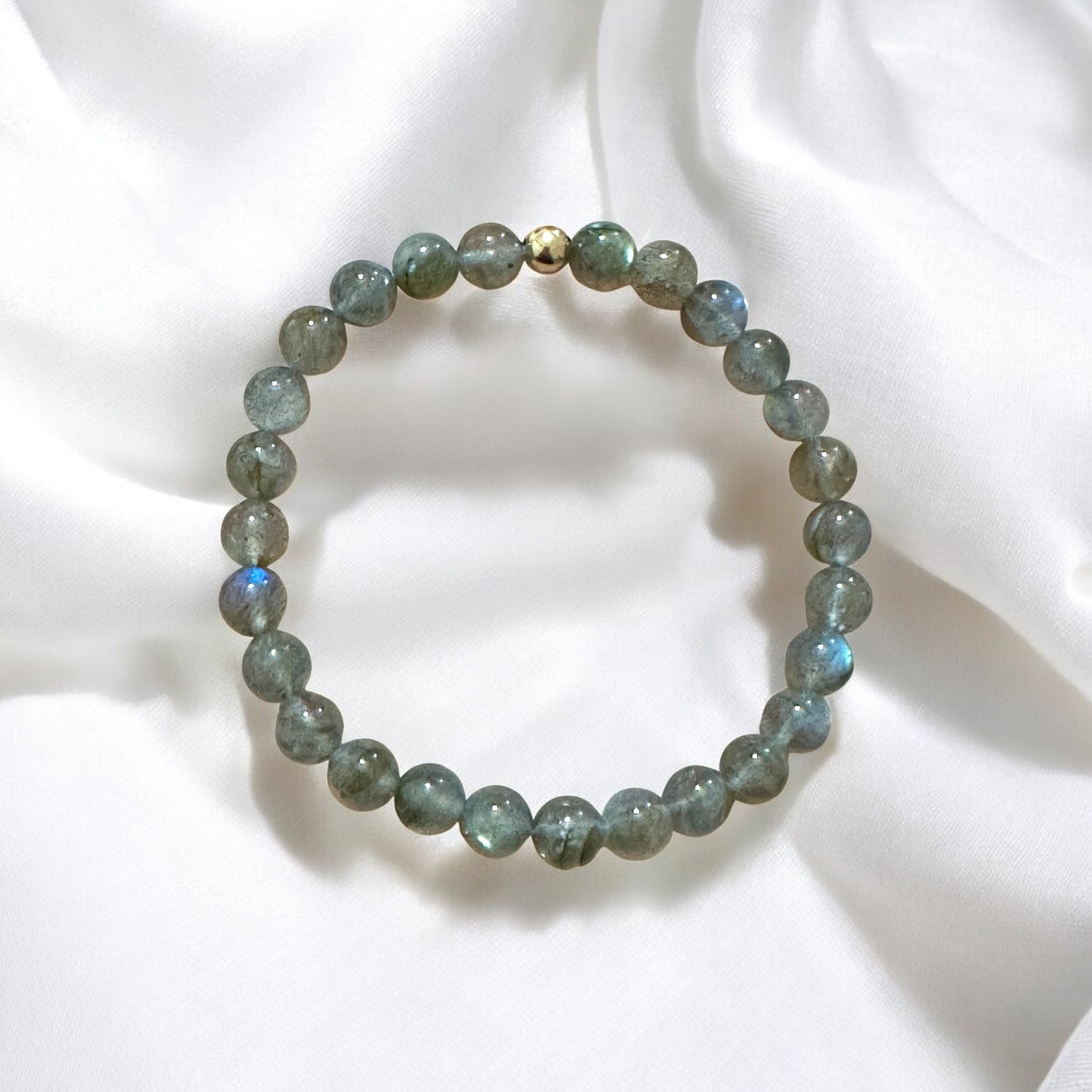 Labradorite 6mm Bracelet with 14k gold filled bead (Mystic Shield) Pre-coded & activated