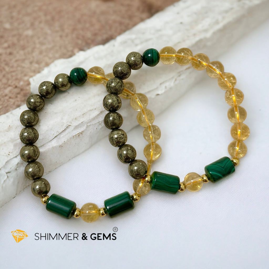 Abundance & Success Bracelet for Men (Citrine, Pyrite & Malachite 8mm)