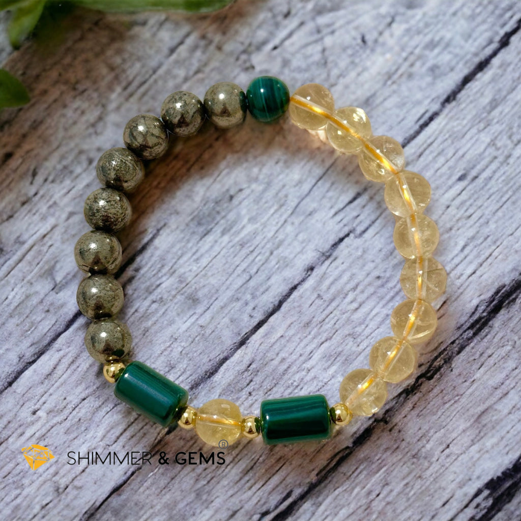 Abundance & Success Bracelet for Men (Citrine, Pyrite & Malachite 8mm)