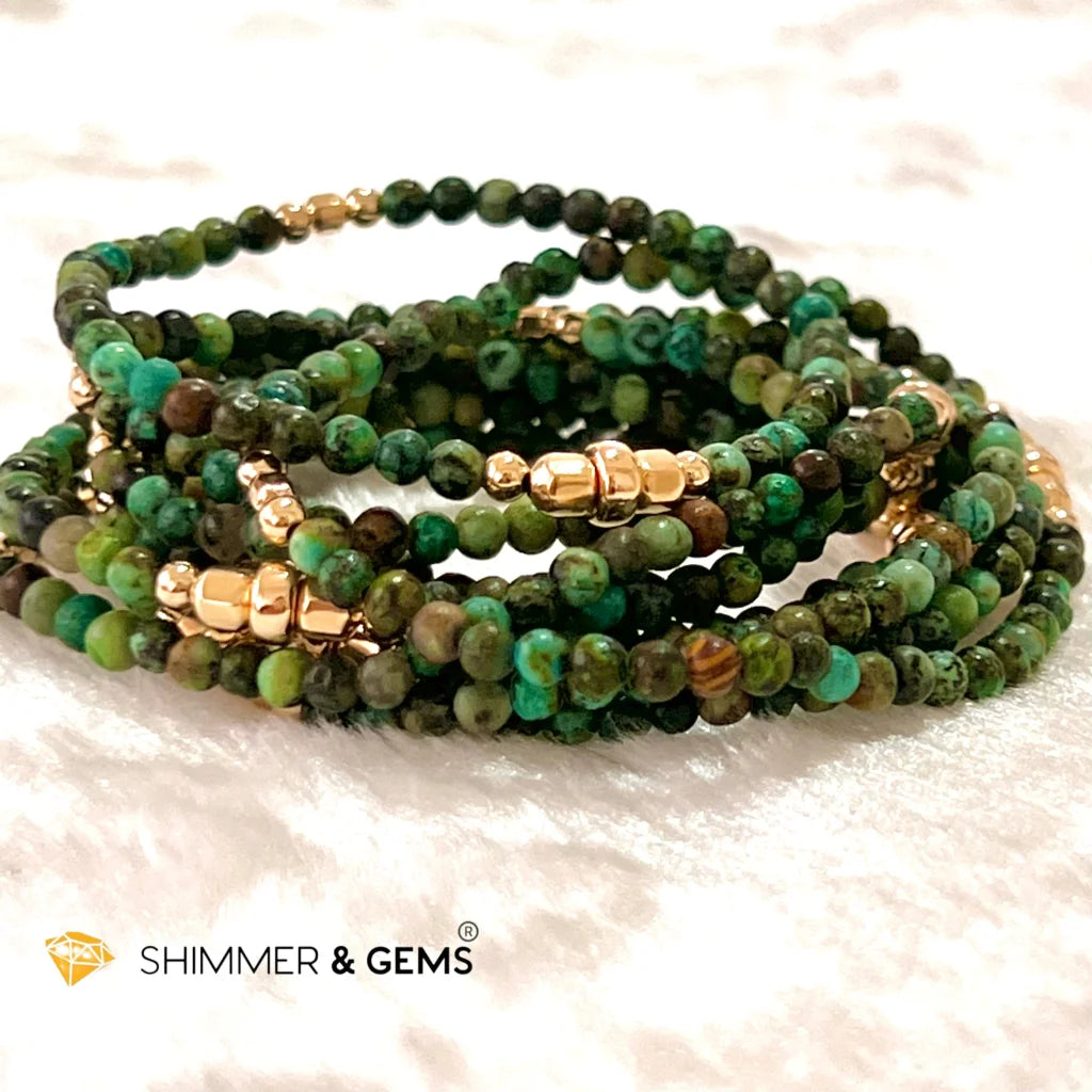 African Turquoise 3mm Healing Bracelet with 14k gold filled beads
