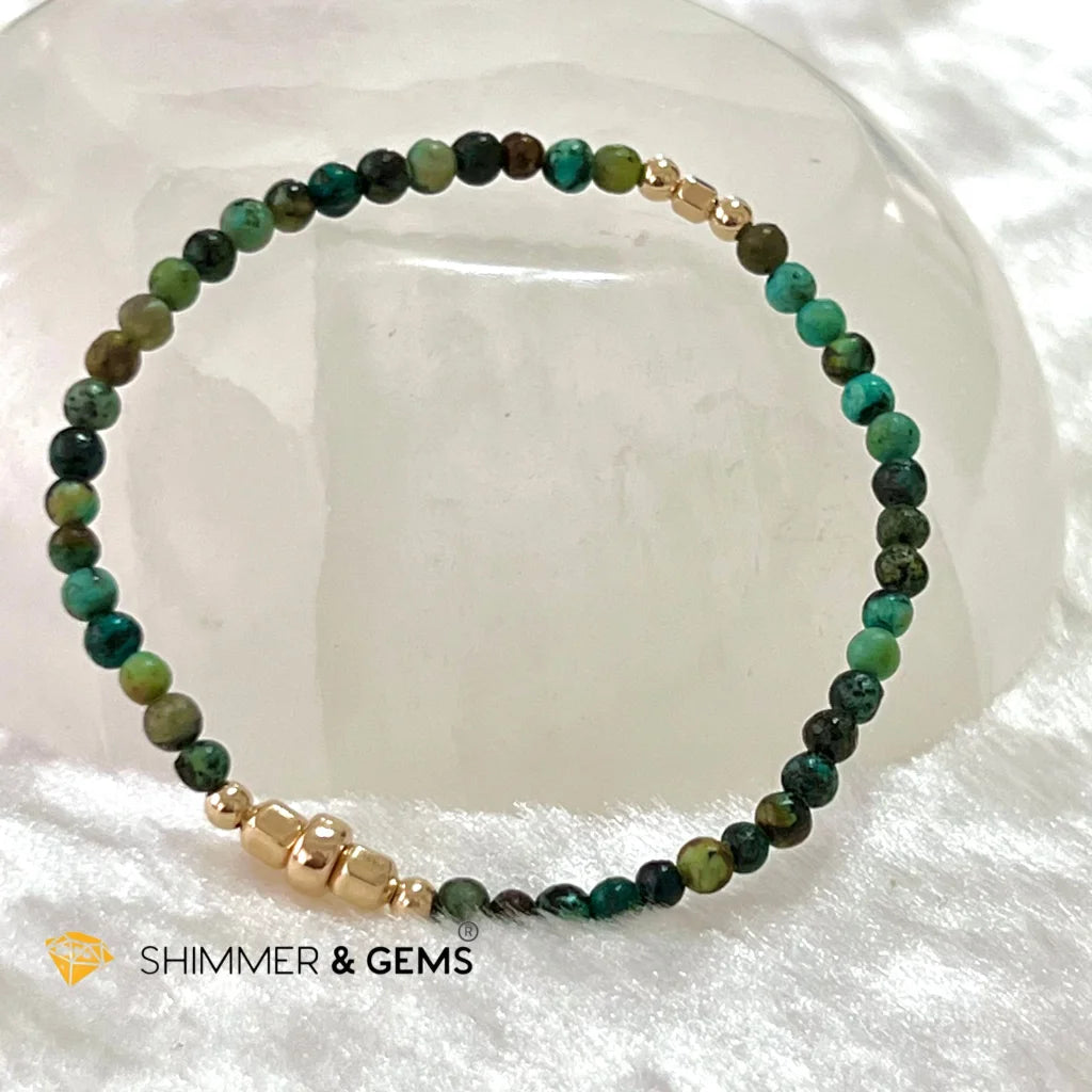African Turquoise 3mm Healing Bracelet with 14k gold filled beads