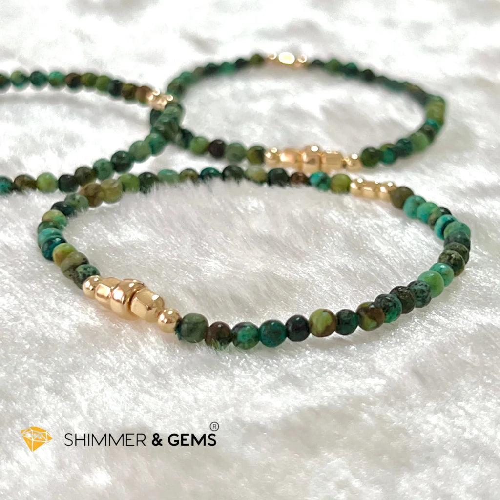 African Turquoise 3mm Healing Bracelet with 14k gold filled beads
