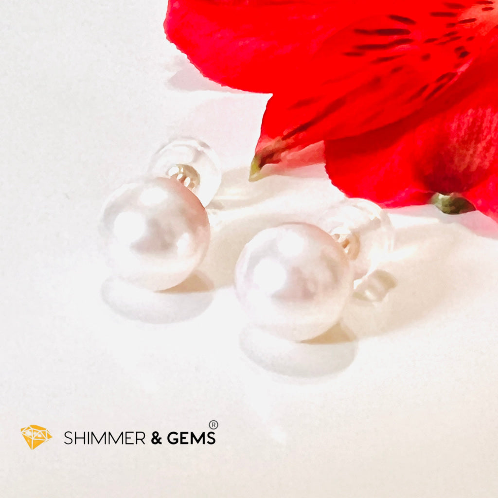 Akoya Pearl Stud Earrings 7Mm Round (18K Real Gold)
