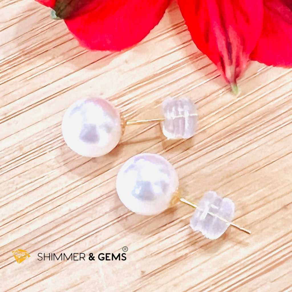 Akoya Pearl Stud Earrings 7Mm Round (18K Real Gold)