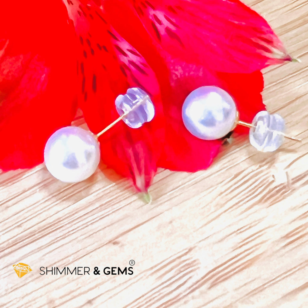 Akoya Pearl Stud Earrings 7Mm Round (18K Real Gold)