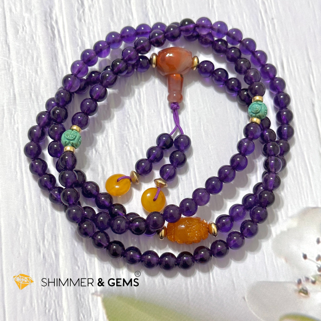 Amethyst 108 Mala Beads Necklace (6mm)
