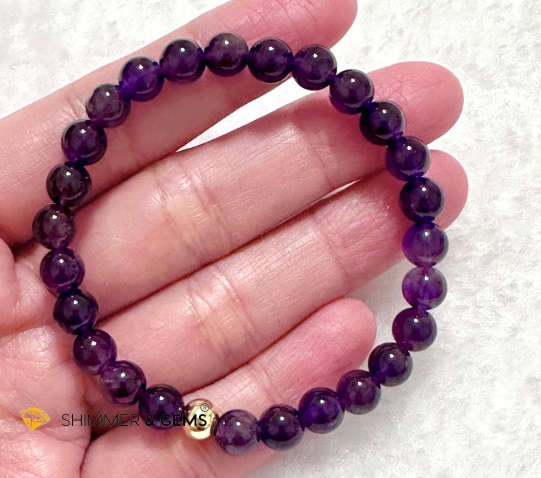 Amethyst 6mm Bracelet with 14k gold filled bead