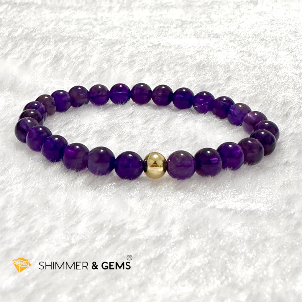 Amethyst 6mm Bracelet with 14k gold filled bead