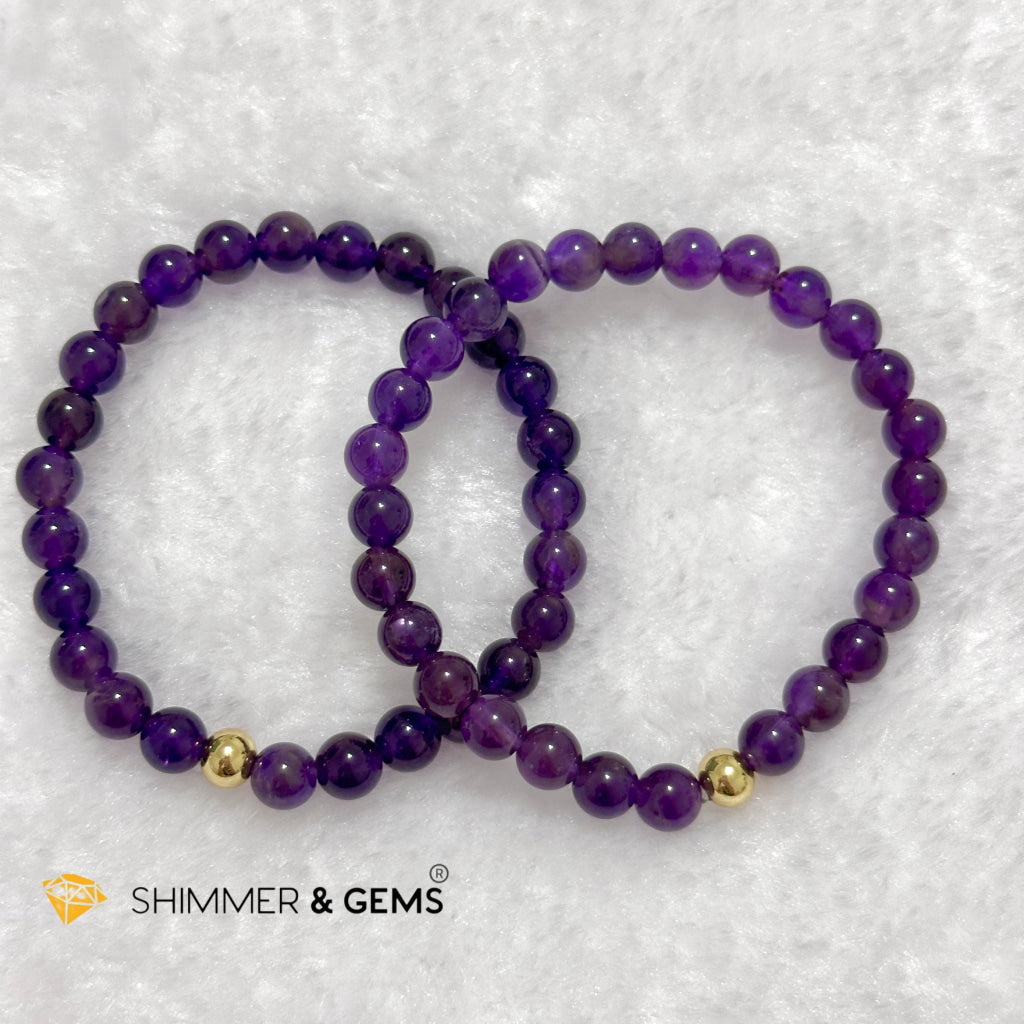 Amethyst 6mm Bracelet with 14k gold filled bead