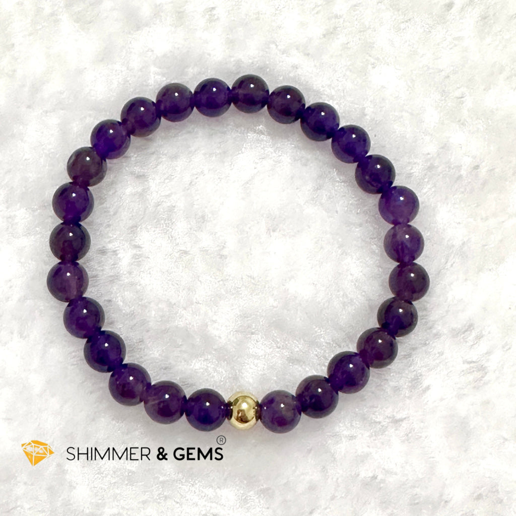Amethyst 6mm Bracelet with 14k gold filled bead