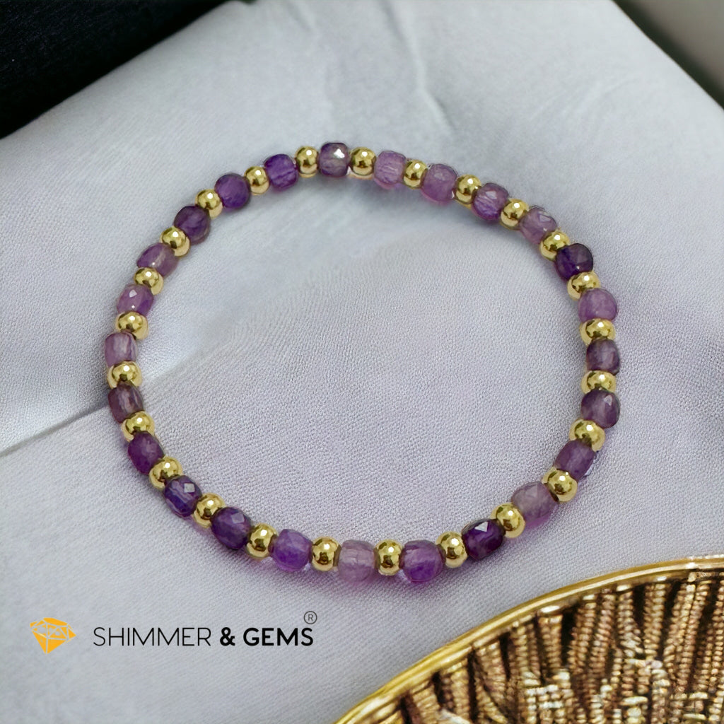 Amethyst Cube (4mm) Bracelet with Stainless Steel Beads