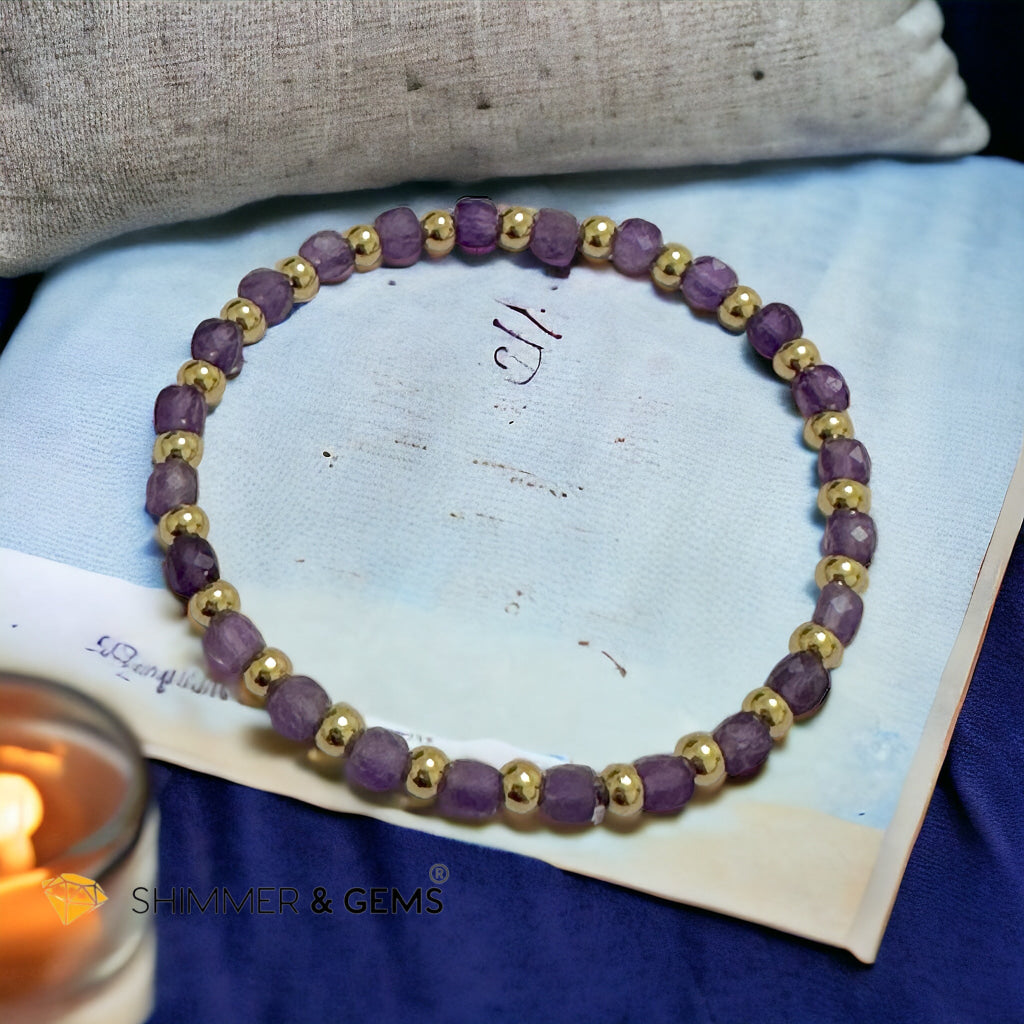 Amethyst Cube (4mm) Bracelet with Stainless Steel Beads