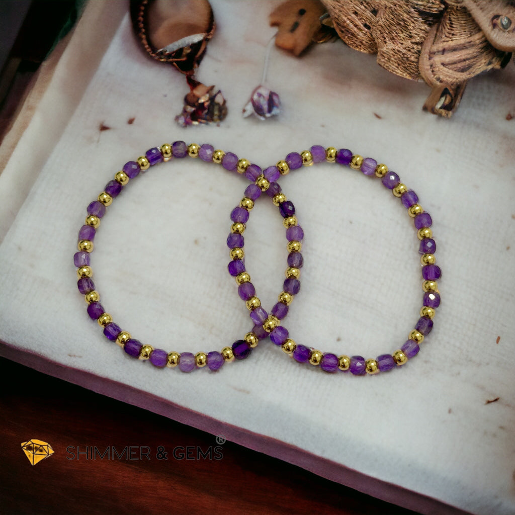 Amethyst Cube (4mm) Bracelet with Stainless Steel Beads