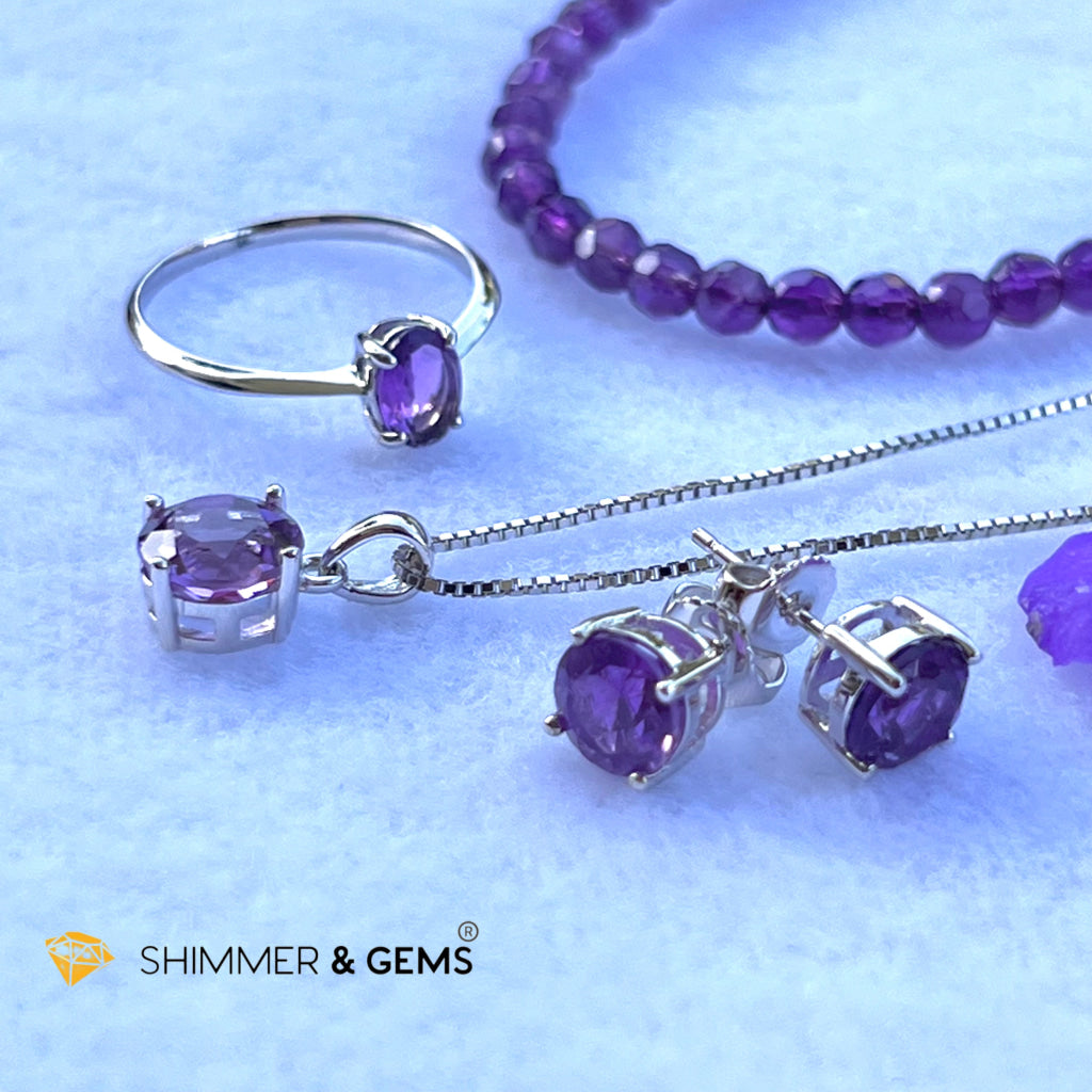 Amethyst Round Pendant 925 Silver (Success And Focus)Aaa Grade Charms & Pendants