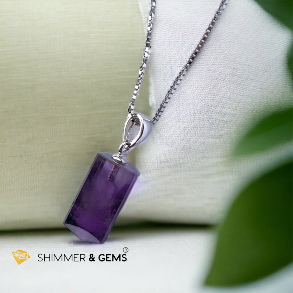 Amethyst Tube Pendant 925 Silver 12mm
