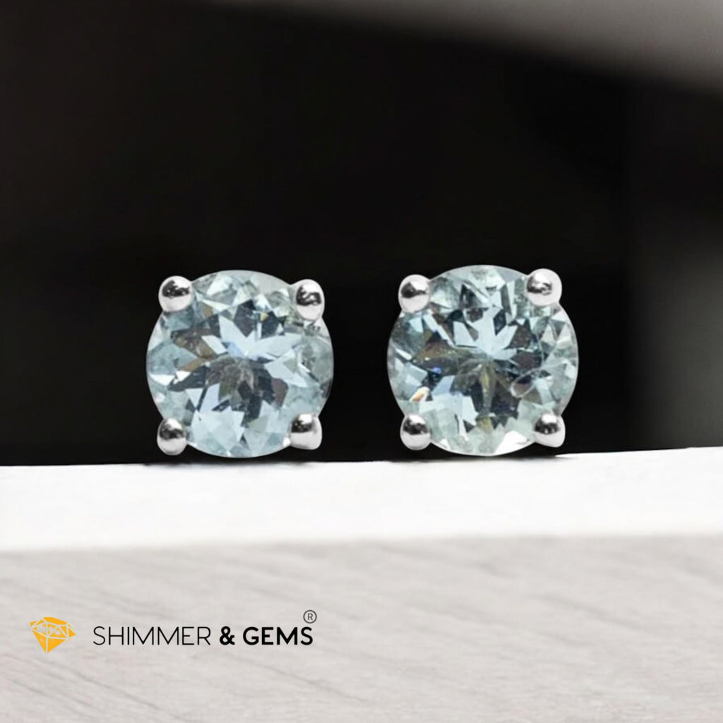Aquamarine 5mm Solitaire Earrings (Premium & Rare) 925 Silver