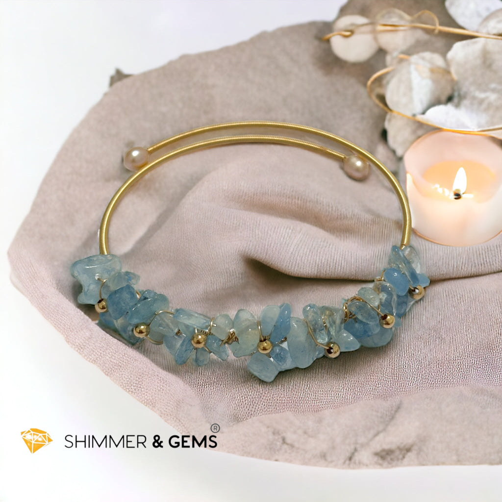 Aquamarine Bangle (Handmade Wirewrapped 14k gold filled)