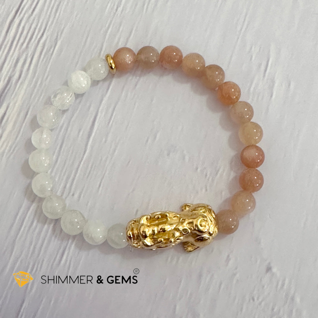 Balance & Joy Pixiu Bracelet (Stainless Steel) Sunstone and Moonstone 6mm