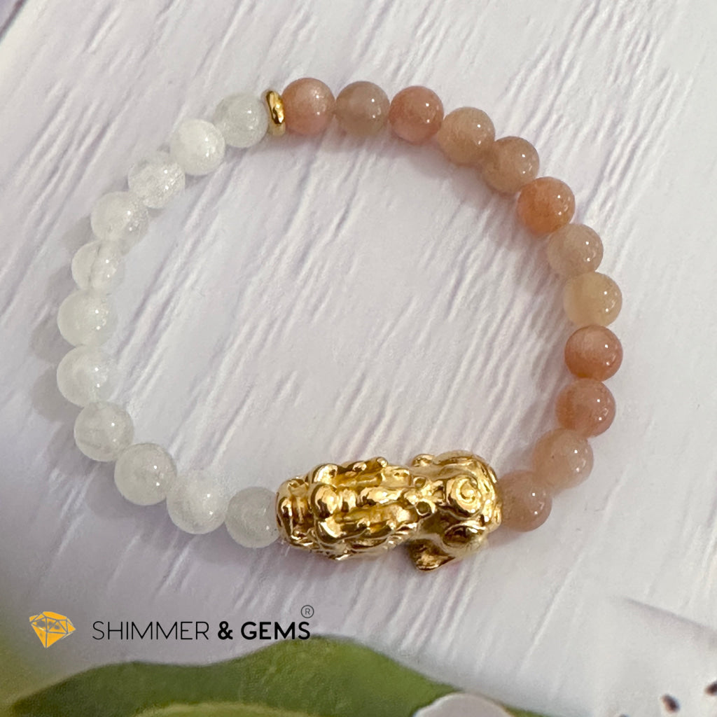 Balance & Joy Pixiu Bracelet (Stainless Steel) Sunstone and Moonstone 6mm