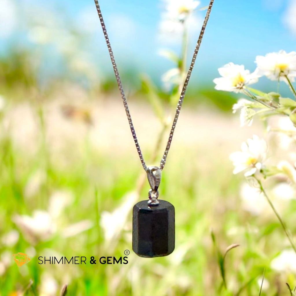 Black Sugilite with Magnetite Tube Pendant (Premium)925 Silver 15mm (Rare)