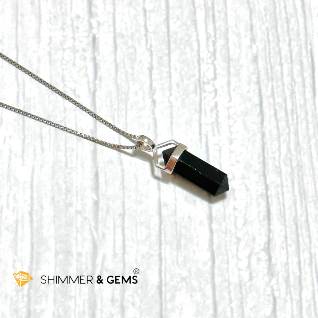 Black Tourmaline Double Pointer 925 Silver Pendant (Protection)