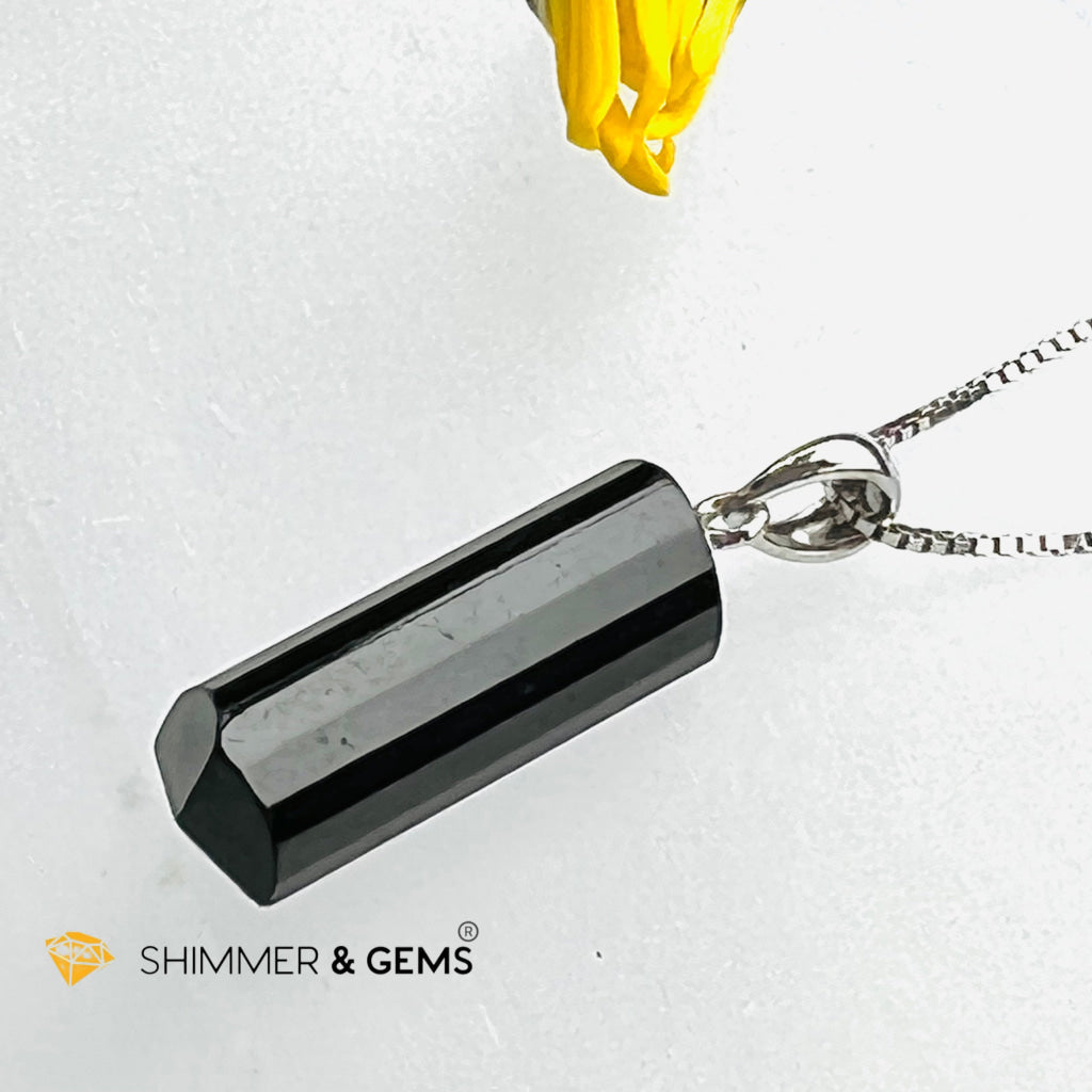 Black Tourmaline Tube Pendant (Protection) Charms & Pendants