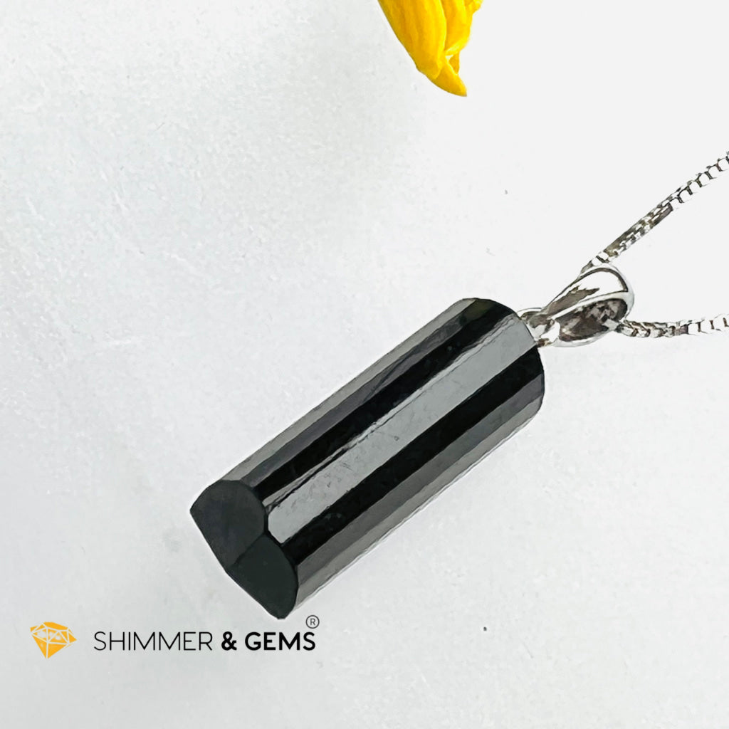 Black Tourmaline Tube Pendant (Protection) Charms & Pendants